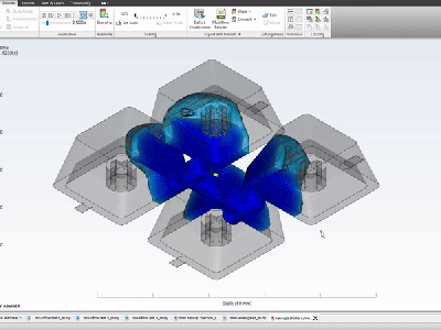 Animation of injection molding flow into a set of four keycaps.